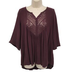 Mossimo Womens Lace Detailed Pleated  3/4 Sleeve Blouse Size M